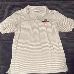 Columbia Red and White Polo Shirt with Stripes